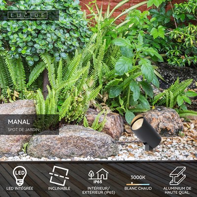 Lucide MANAL - Spot de jardin - LED - 1x13W 3000K - IP65 - Anthracite